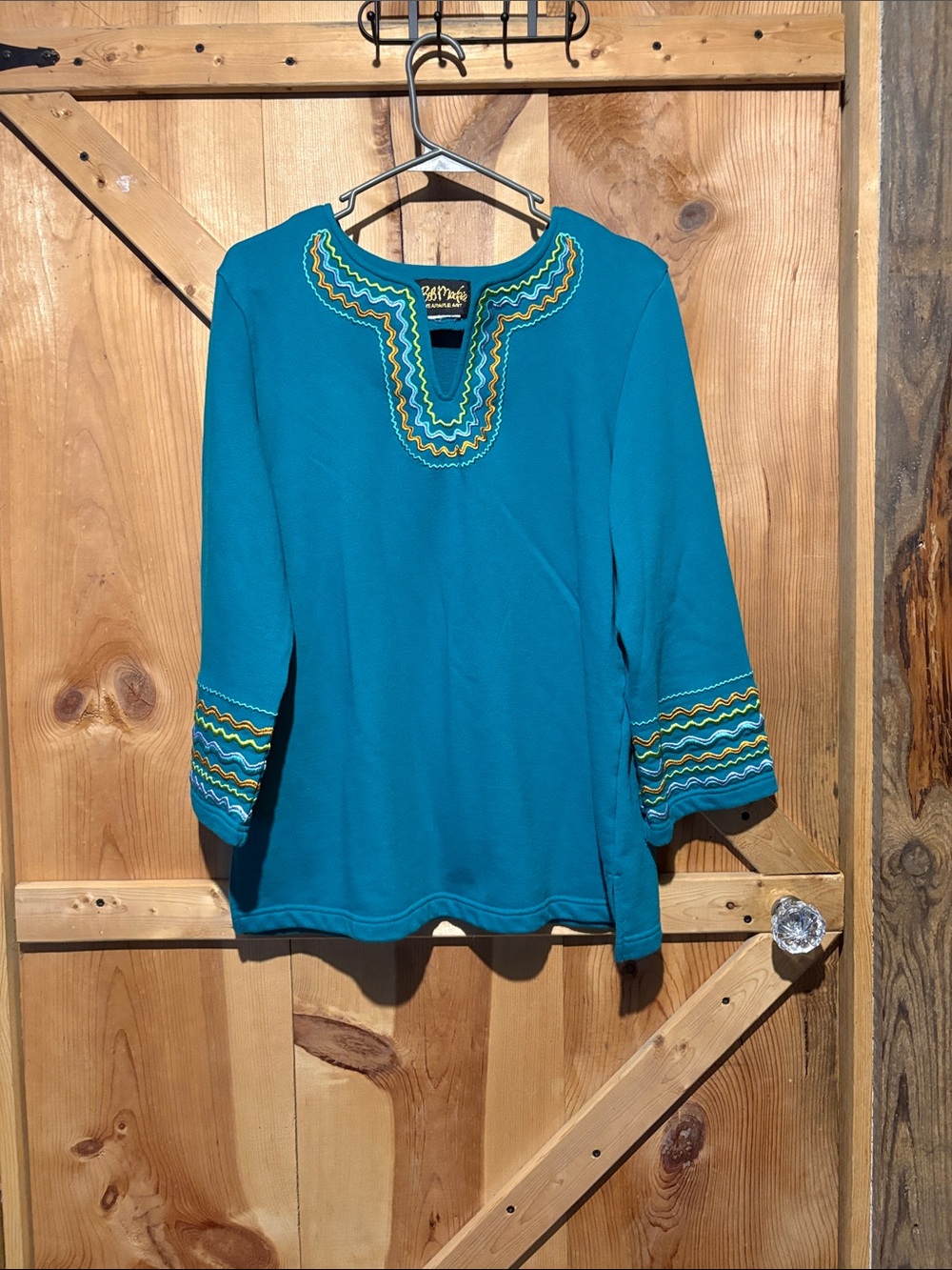 Bob Mackie Teal Tunic with Yellow and Green Embroidered Trim